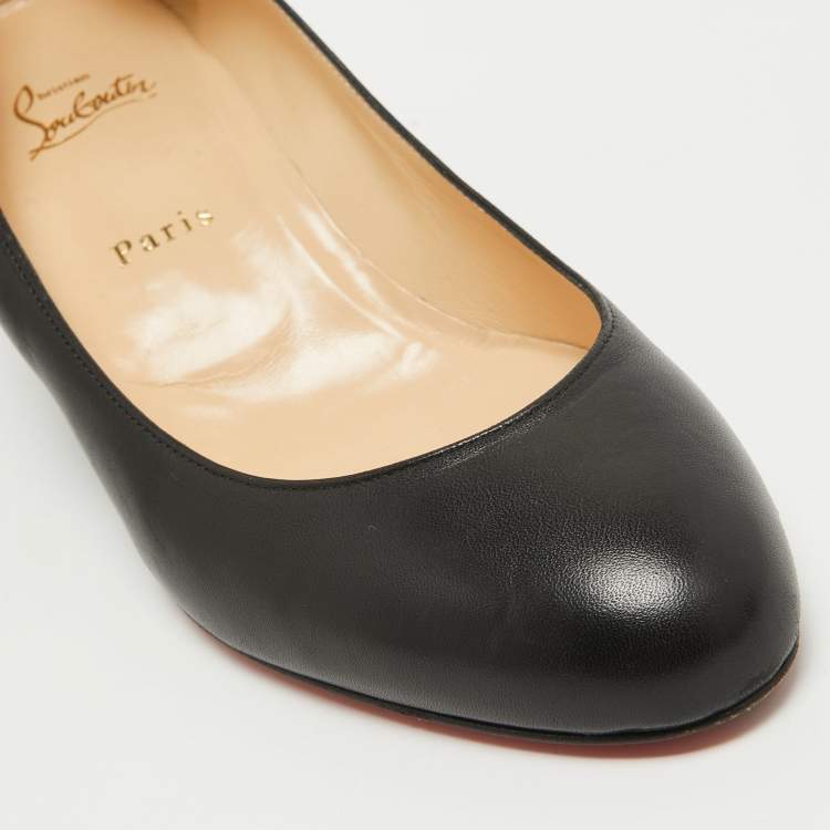 Pre Owned Christian Louboutin Black Leather Ron Ron Wedge Pumps Size 40