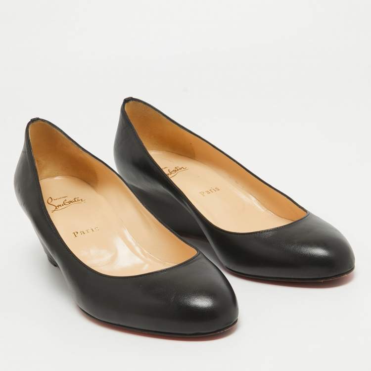 Pre Owned Christian Louboutin Black Leather Ron Ron Wedge Pumps Size 40