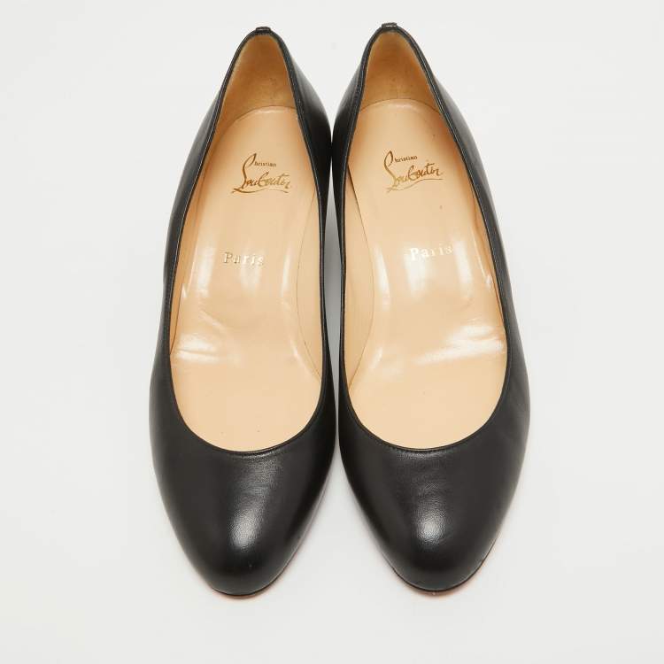 Pre Owned Christian Louboutin Black Leather Ron Ron Wedge Pumps Size 40