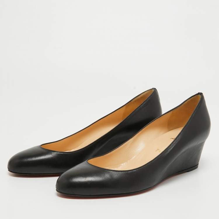 Pre Owned Christian Louboutin Black Leather Ron Ron Wedge Pumps Size 40
