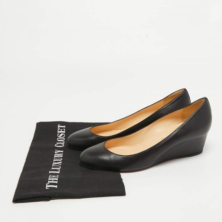 Pre Owned Christian Louboutin Black Leather Ron Ron Wedge Pumps Size 40