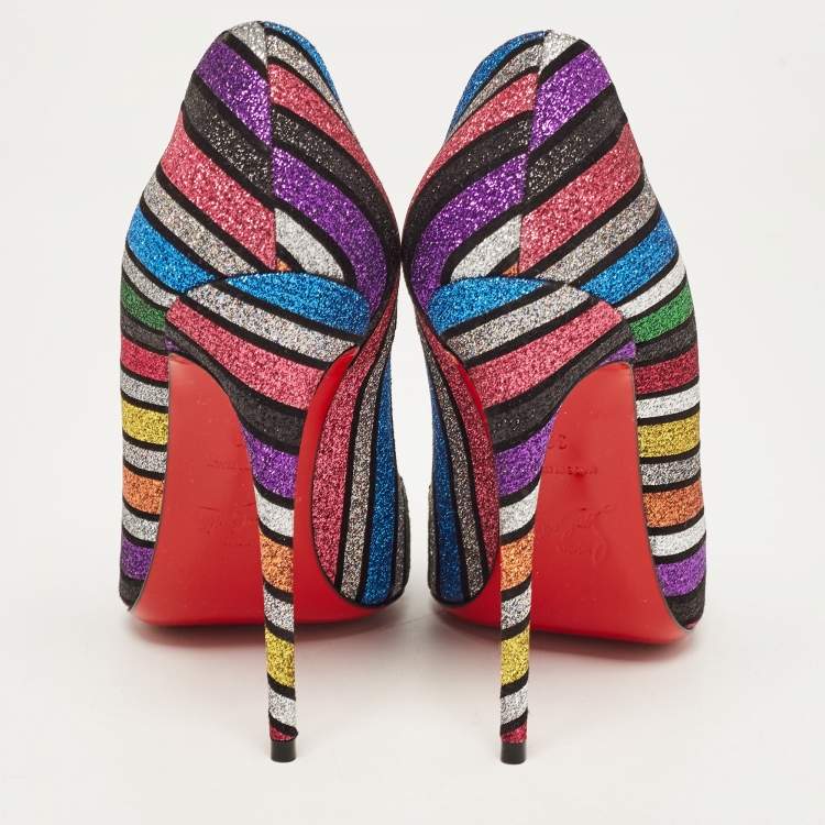 Pre Owned Christian Louboutin Multicolor Glitter Accents Pumps Size 38