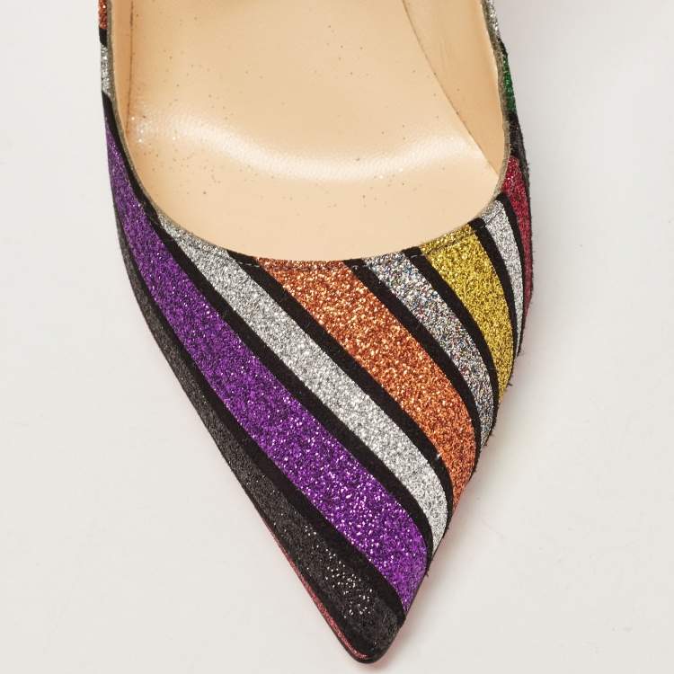 Pre Owned Christian Louboutin Multicolor Glitter Accents Pumps Size 38