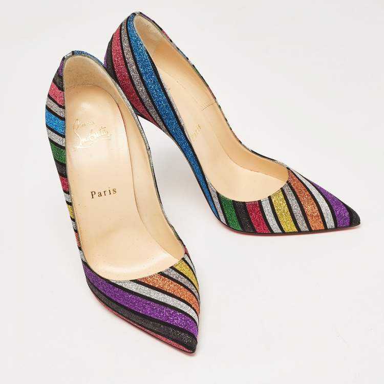 Pre Owned Christian Louboutin Multicolor Glitter Accents Pumps Size 38