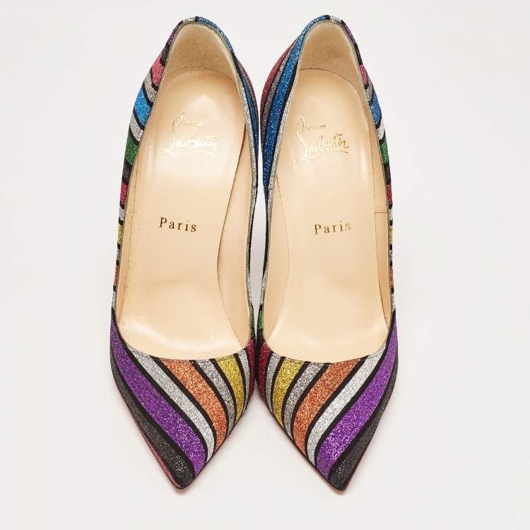Pre Owned Christian Louboutin Multicolor Glitter Accents Pumps Size 38
