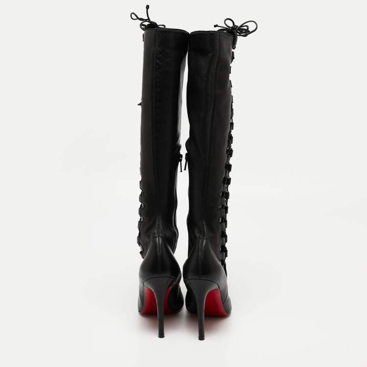 Pre Owned Christian Louboutin Black Leather Sempre Knee Length Boots Size 37
