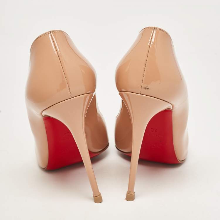 Pre Owned Christian Louboutin Beige Patent So Kate Pumps Size 38