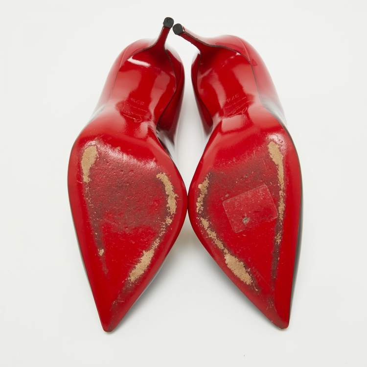 Pre Owned Christian Louboutin Black/Red Ombre Patent Leather Pigalle Follies Pumps Size 37.5