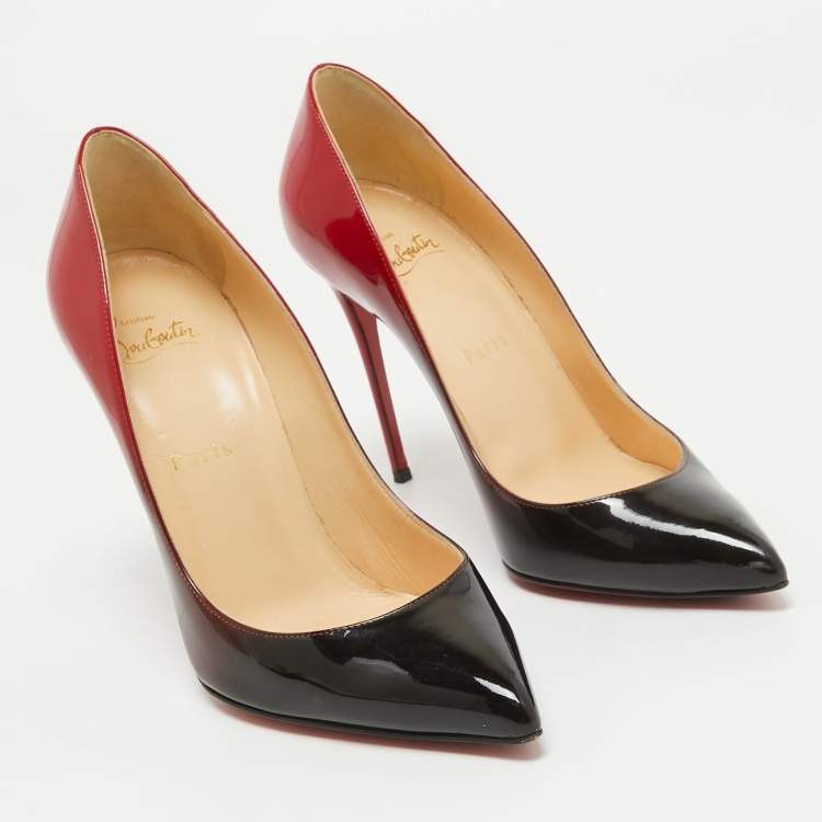 Pre Owned Christian Louboutin Black/Red Ombre Patent Leather Pigalle Follies Pumps Size 37.5