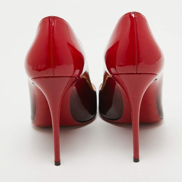 Pre Owned Christian Louboutin Black/Red Ombre Patent Leather Pigalle Follies Pumps Size 37.5