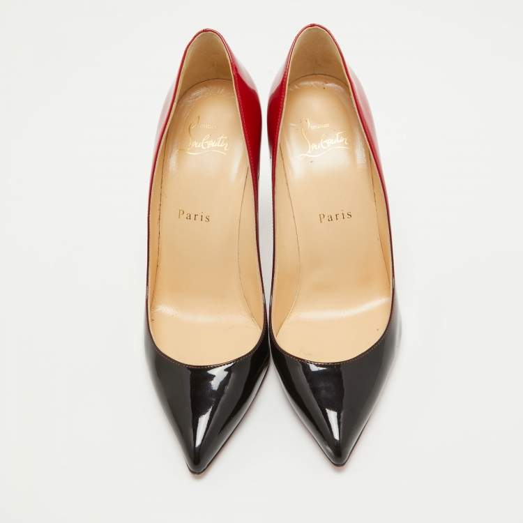 Pre Owned Christian Louboutin Black/Red Ombre Patent Leather Pigalle Follies Pumps Size 37.5