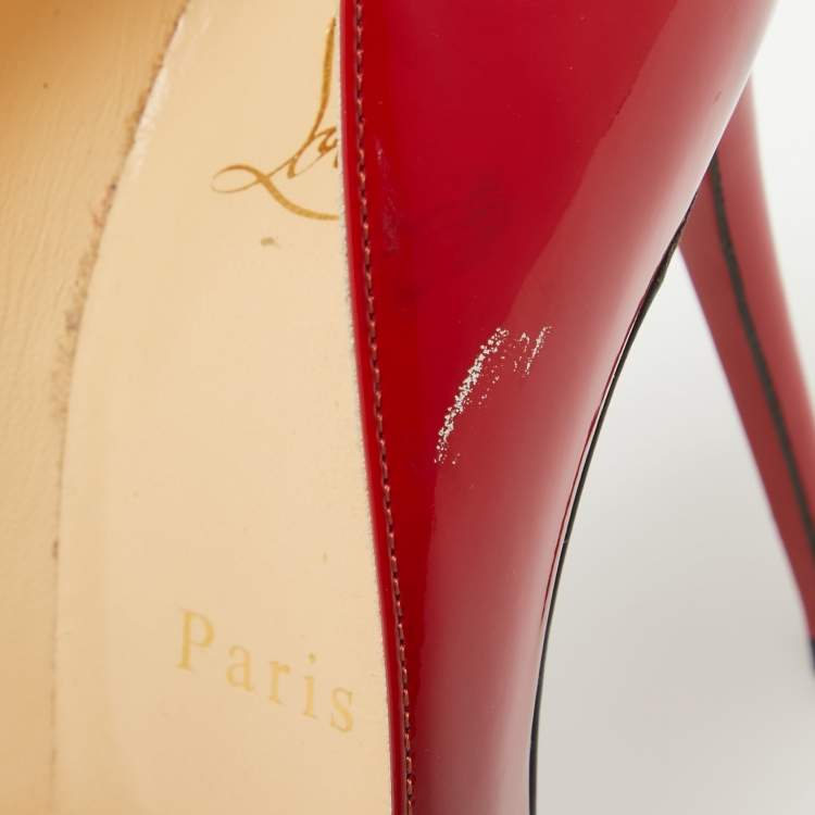 Pre Owned Christian Louboutin Black/Red Ombre Patent Leather Pigalle Follies Pumps Size 37.5