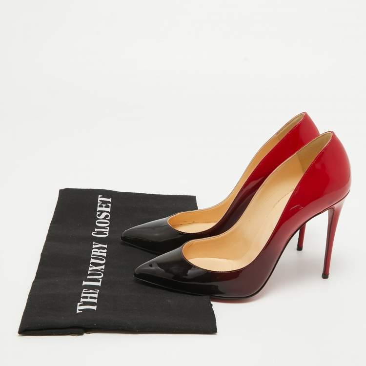 Pre Owned Christian Louboutin Black/Red Ombre Patent Leather Pigalle Follies Pumps Size 37.5