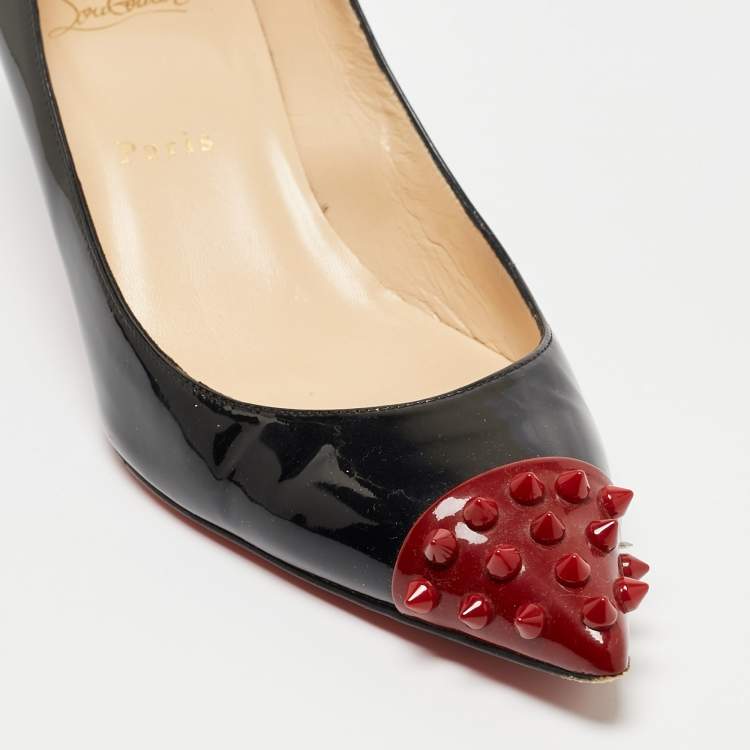 Pre Owned Christian Louboutin Black/Burgundy Patent Leather Geo Spike Pumps Size 41