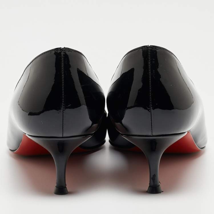 Pre Owned Christian Louboutin Black/Burgundy Patent Leather Geo Spike Pumps Size 41