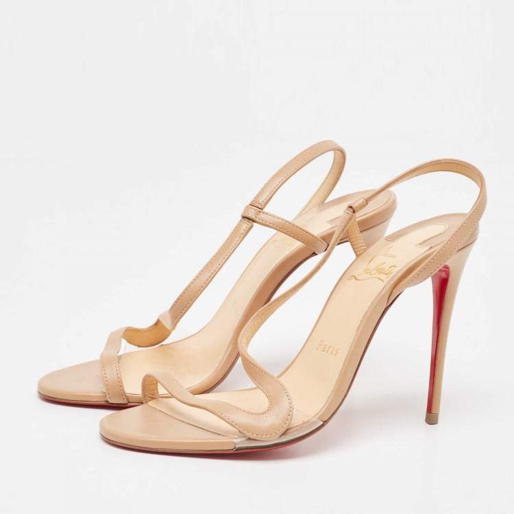 Pre Owned Christian Louboutin Beige PVC and Leather Rosalie Sandals Size 36