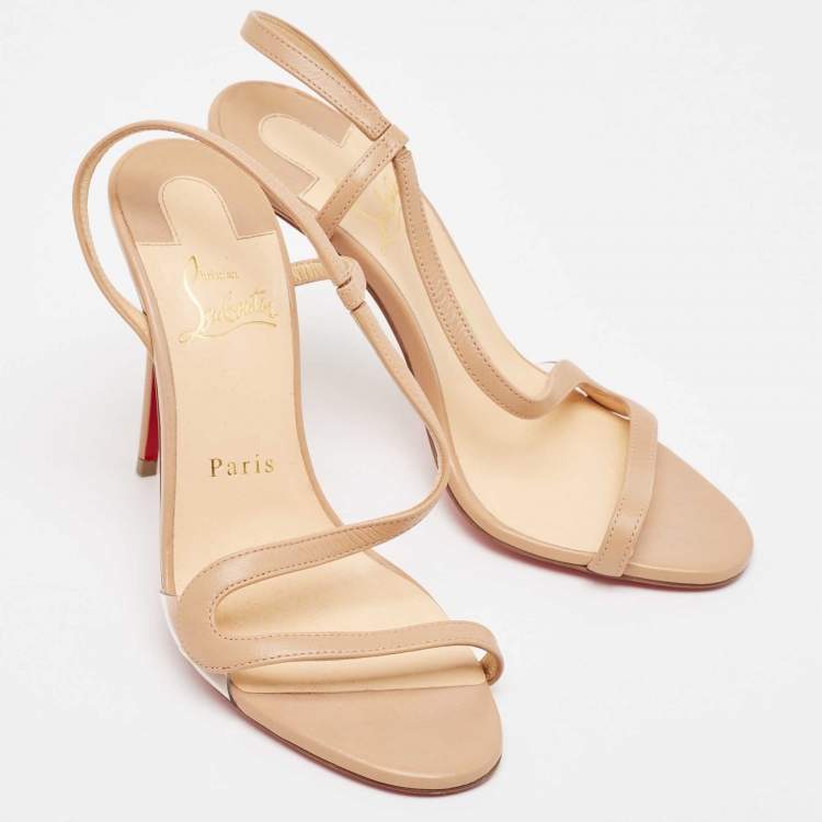 Pre Owned Christian Louboutin Beige PVC and Leather Rosalie Sandals Size 36