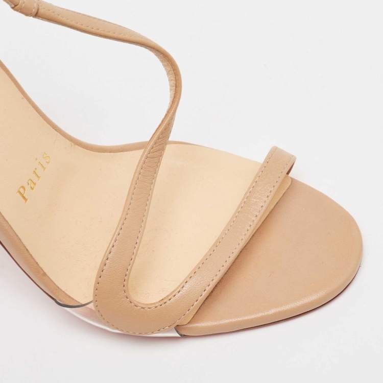 Pre Owned Christian Louboutin Beige PVC and Leather Rosalie Sandals Size 36