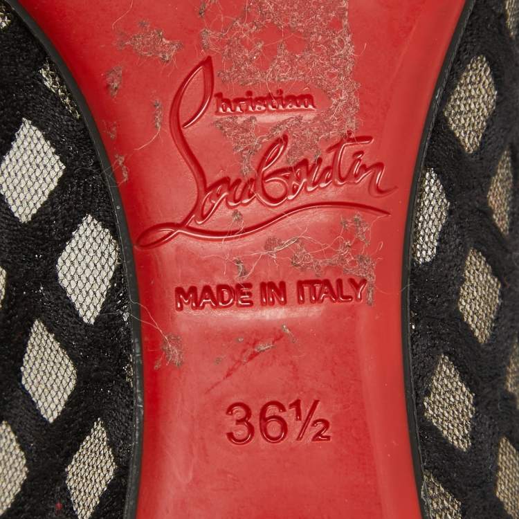Pre Owned Christian Louboutin Black Leather and Lace Pointed Toe Ballet Flats Size 36.5