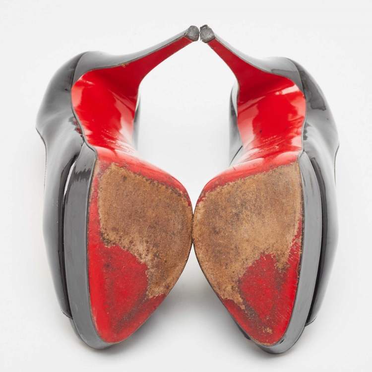 Pre Owned Christian Louboutin Black Patent Leather Lady Peep Pumps Size 40.5