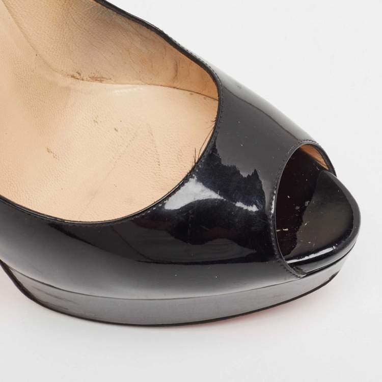 Pre Owned Christian Louboutin Black Patent Leather Lady Peep Pumps Size 40.5