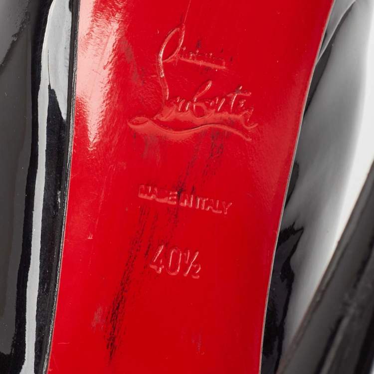 Pre Owned Christian Louboutin Black Patent Leather Lady Peep Pumps Size 40.5
