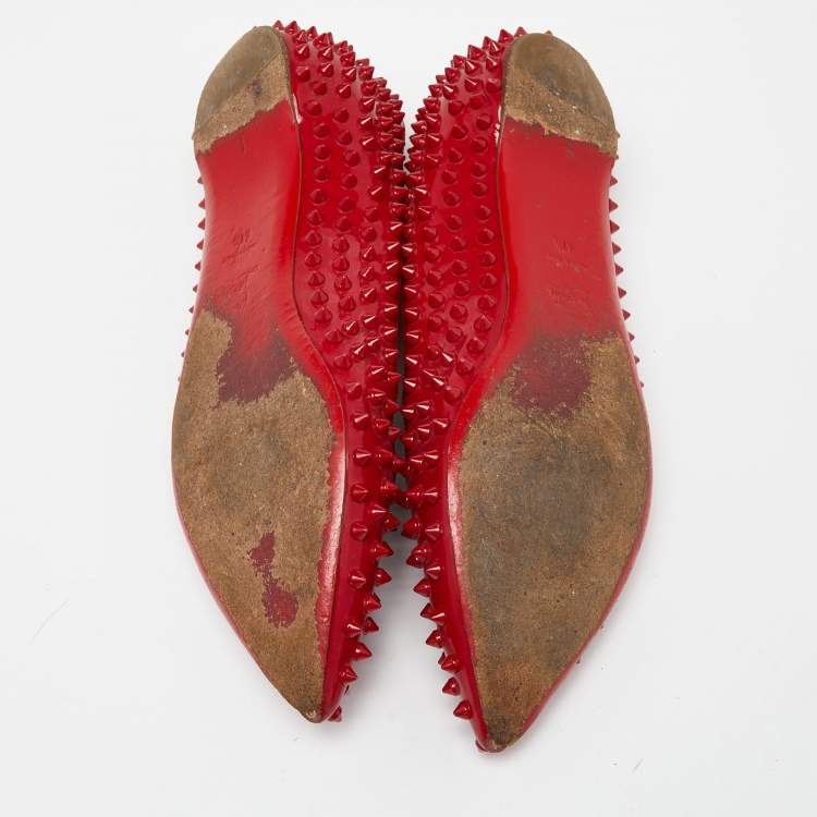 Pre Owned Christian Louboutin Red Patent Leather Pigalle Spikes Ballet Flats Size 41.5 