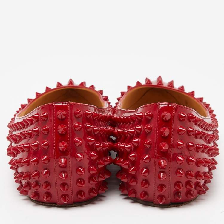 Pre Owned Christian Louboutin Red Patent Leather Pigalle Spikes Ballet Flats Size 41.5 