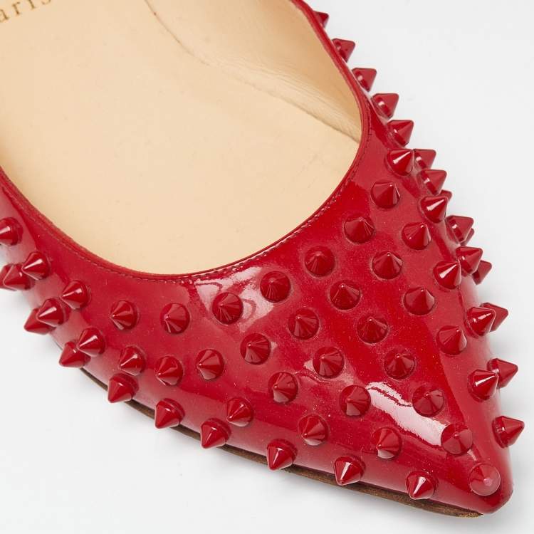 Pre Owned Christian Louboutin Red Patent Leather Pigalle Spikes Ballet Flats Size 41.5 