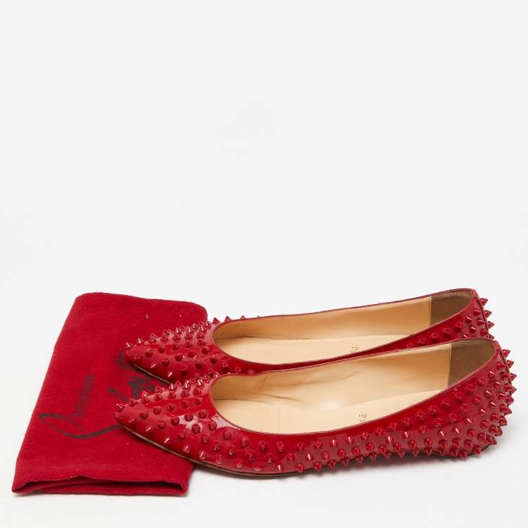 Pre Owned Christian Louboutin Red Patent Leather Pigalle Spikes Ballet Flats Size 41.5 