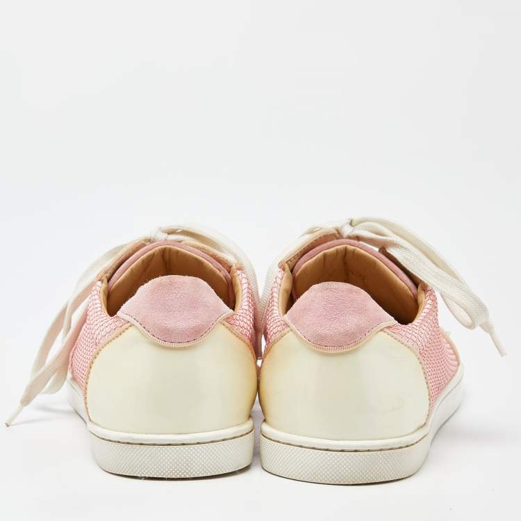 Pre Owned Christian Louboutin Pink Mesh And Patent Leather Spiked Louis Junior Sneakers Size 39.5