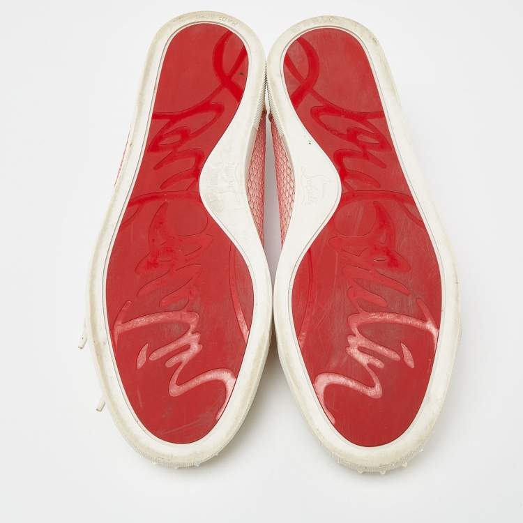 Pre Owned Christian Louboutin Pink Mesh And Patent Leather Spiked Louis Junior Sneakers Size 39.5