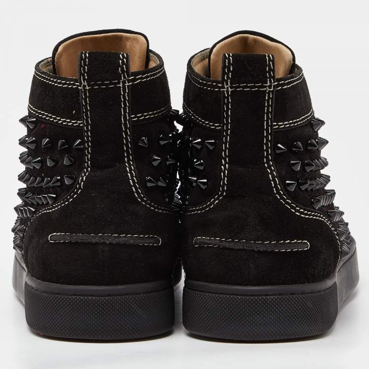 Pre Owned Christian Louboutin Black Suede Spike High Top Sneakers  Size 40