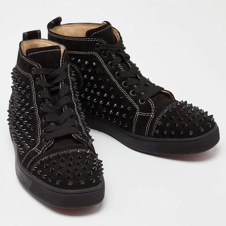 Pre Owned Christian Louboutin Black Suede Spike High Top Sneakers  Size 40