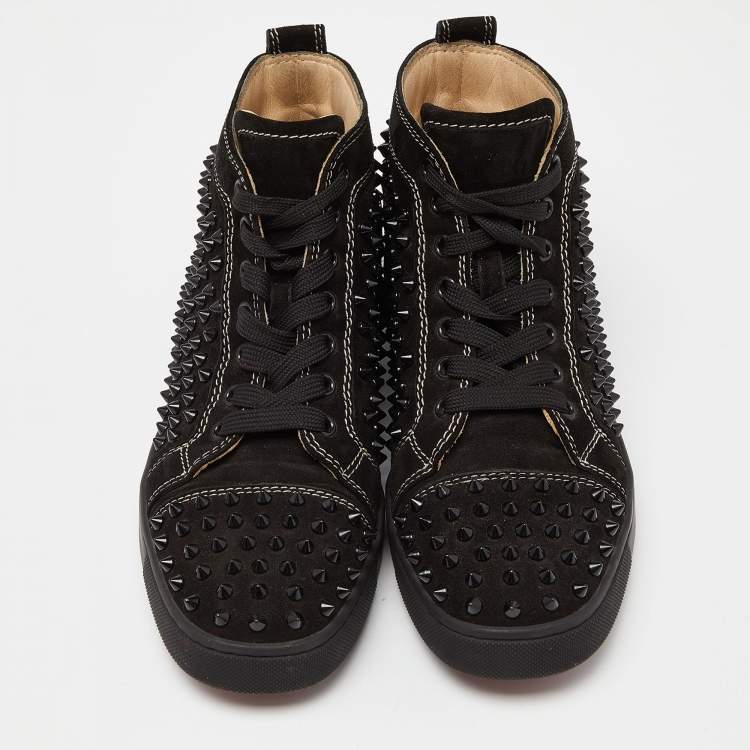 Pre Owned Christian Louboutin Black Suede Spike High Top Sneakers  Size 40