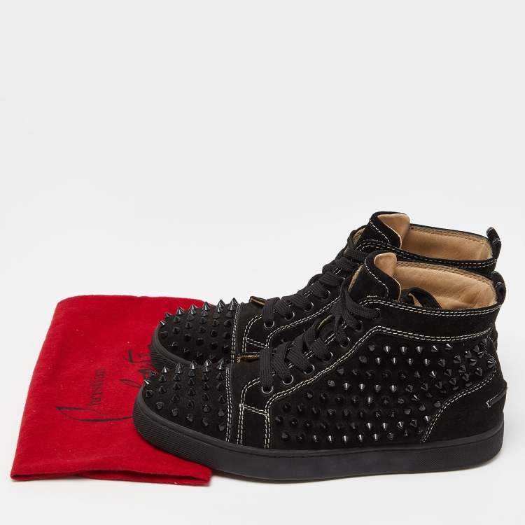 Pre Owned Christian Louboutin Black Suede Spike High Top Sneakers  Size 40