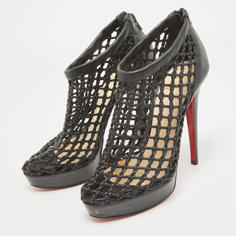 Pre Owned Christian Louboutin Black Leather Coussin Ankle Booties Size 39