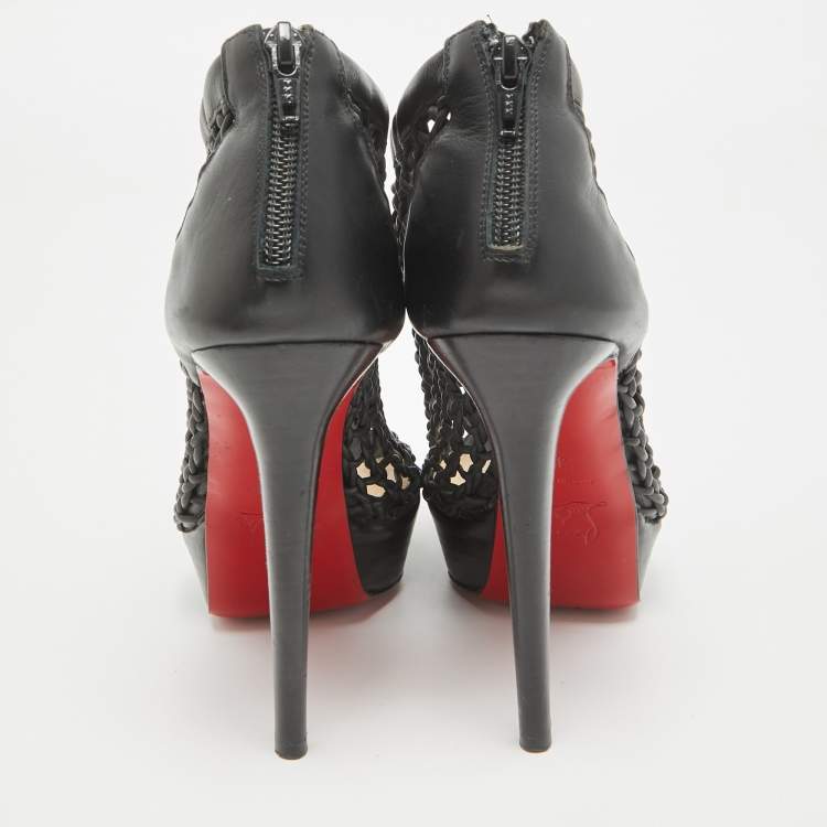 Pre Owned Christian Louboutin Black Leather Coussin Ankle Booties Size 39