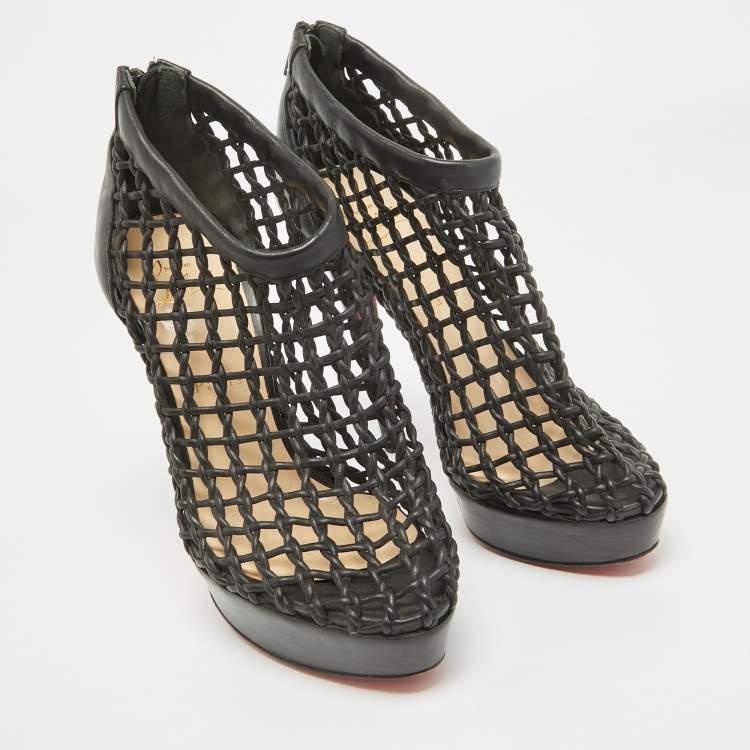 Pre Owned Christian Louboutin Black Leather Coussin Ankle Booties Size 39