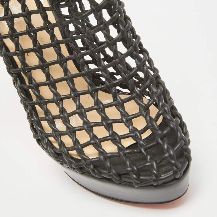 Pre Owned Christian Louboutin Black Leather Coussin Ankle Booties Size 39
