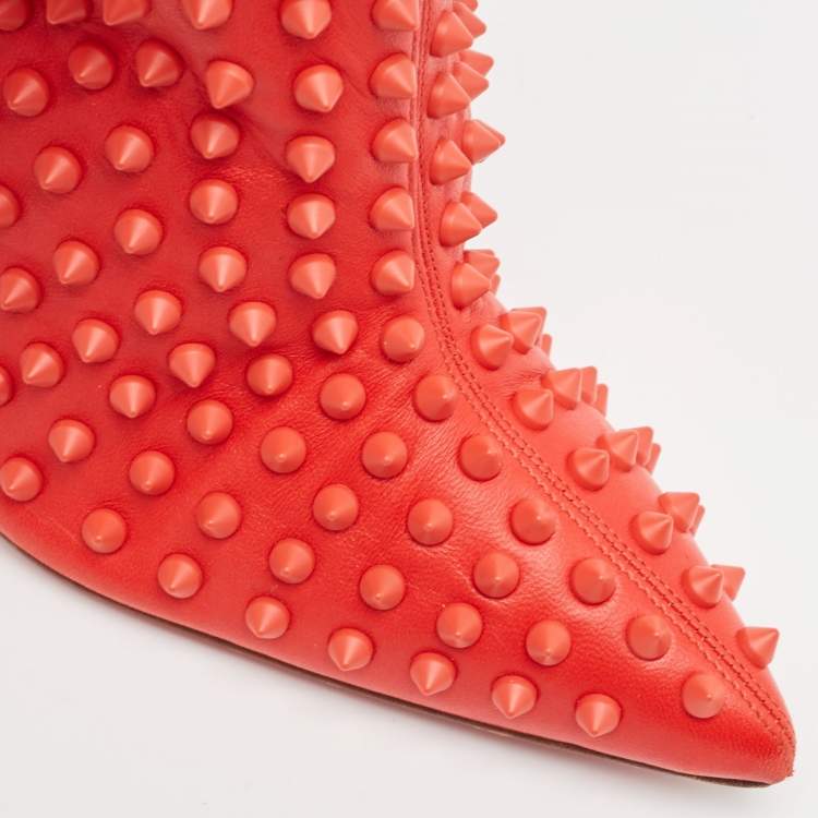 Pre Owned Christian Louboutin  Red Leather Studded Ankle Boots Size 39