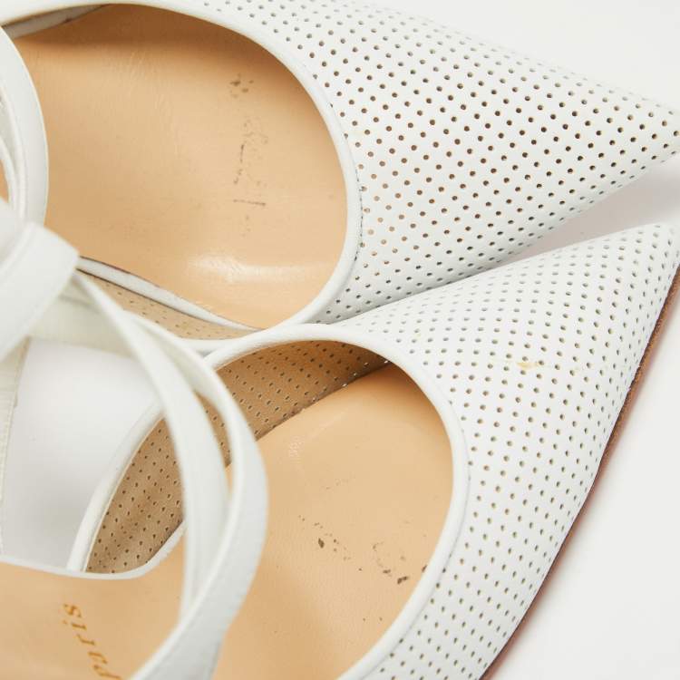 Pre Owned Christian Louboutin White Perforated Leather Victororilla Pumps Size 39.5