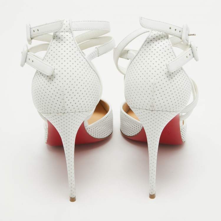 Pre Owned Christian Louboutin White Perforated Leather Victororilla Pumps Size 39.5