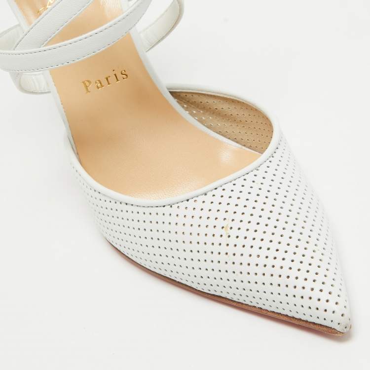 Pre Owned Christian Louboutin White Perforated Leather Victororilla Pumps Size 39.5