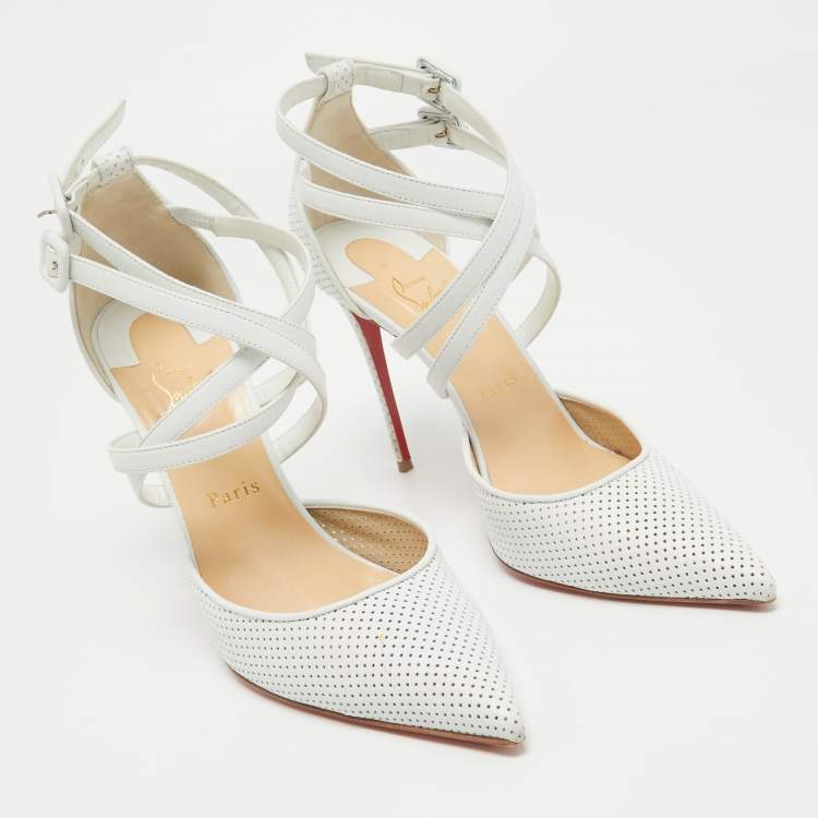 Pre Owned Christian Louboutin White Perforated Leather Victororilla Pumps Size 39.5