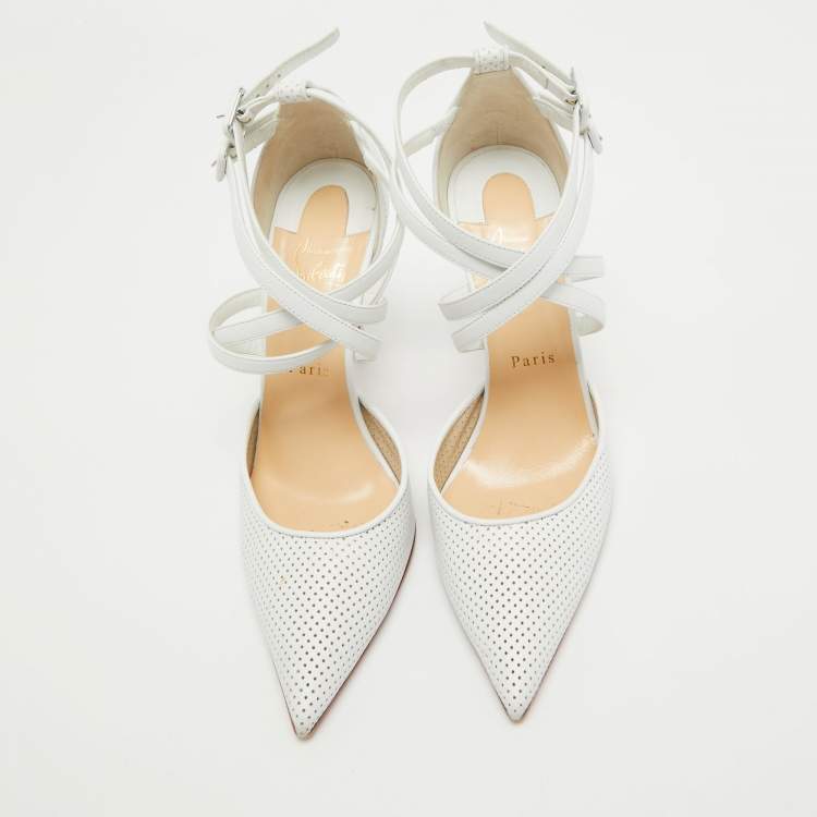 Pre Owned Christian Louboutin White Perforated Leather Victororilla Pumps Size 39.5