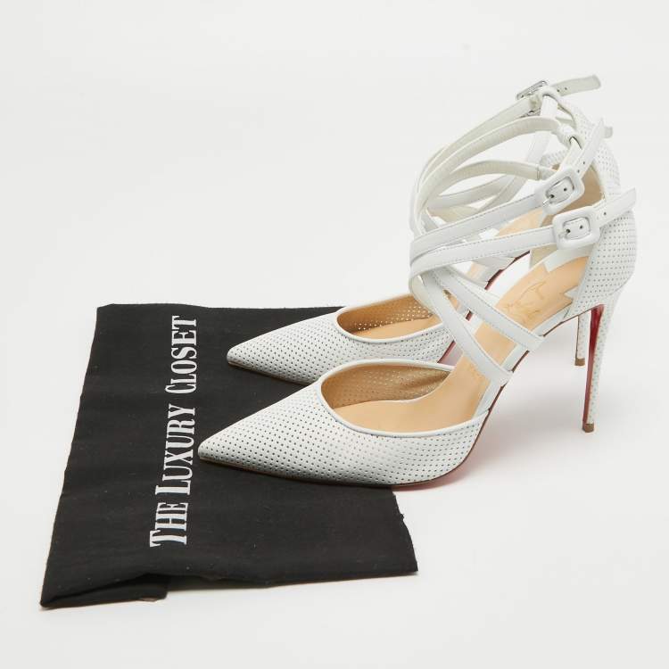 Pre Owned Christian Louboutin White Perforated Leather Victororilla Pumps Size 39.5