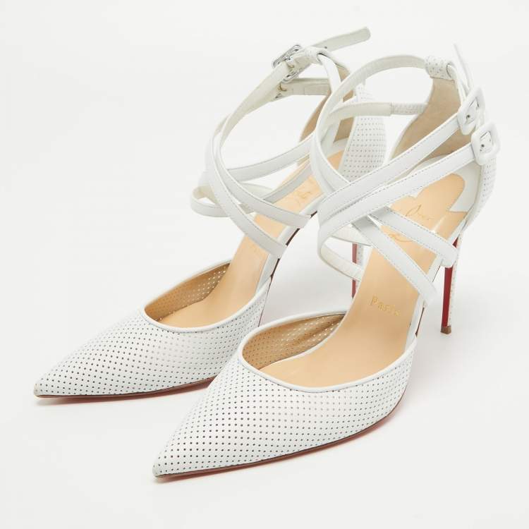 Pre Owned Christian Louboutin White Perforated Leather Victororilla Pumps Size 39.5