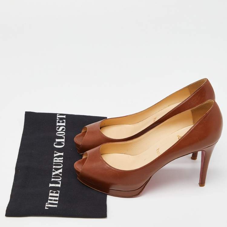 Pre Owned Christian Louboutin Brown Leather New Prive Pumps Size 38.5