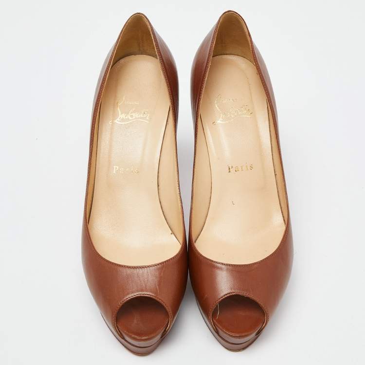 Pre Owned Christian Louboutin Brown Leather New Prive Pumps Size 38.5